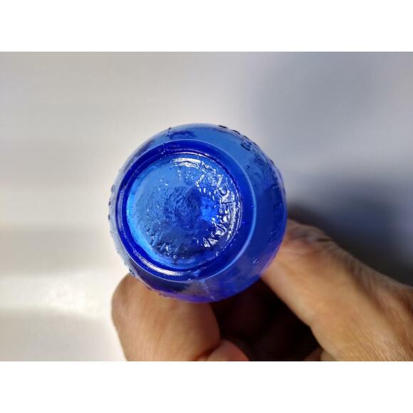 Wheaton Blue Carnival Glass Bottle Ball & Claw Bitters Medicine 1970's Mini 3" - Picture 4 of 6